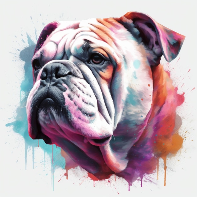 painting of a bulldog with a colorful background generative ai