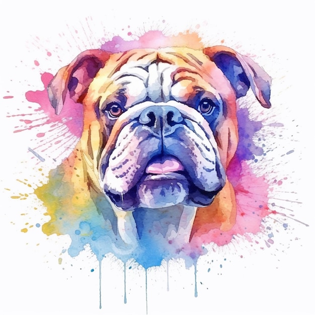 Painting of a bulldog with a colorful splash of paint generative ai