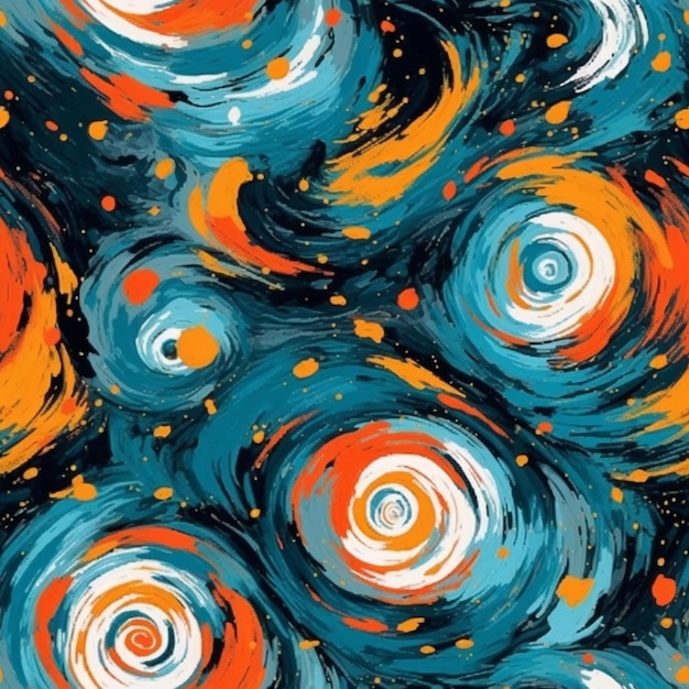 A painting of a bunch of circles with orange and blue paint generative ai