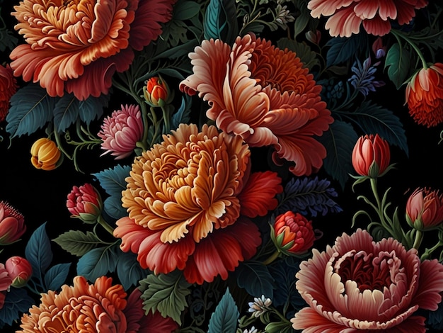 Painting a bunch of flowers on a black background 3d Illustration Ai Generated