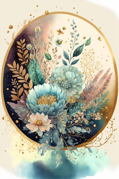 Painting of a bunch of flowers in a circle generative ai