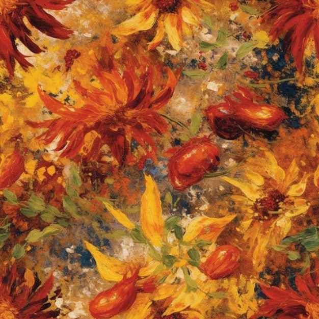 A painting of a bunch of flowers that are on a table generative ai