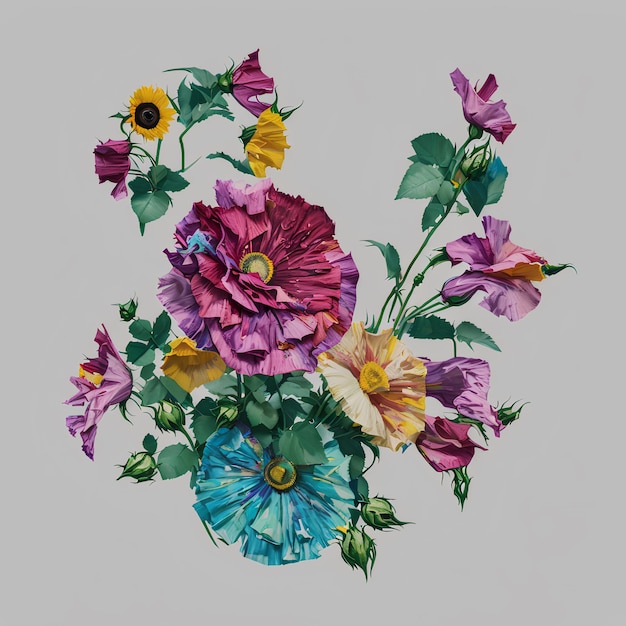 A painting of a bunch of flowers with the word " spring " on it