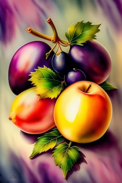 A painting of a bunch of fruits