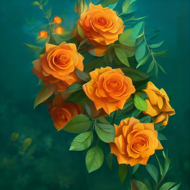 Painting of a bunch of orange roses generative ai