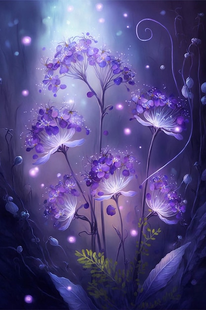 Painting of a bunch of purple flowers generative ai