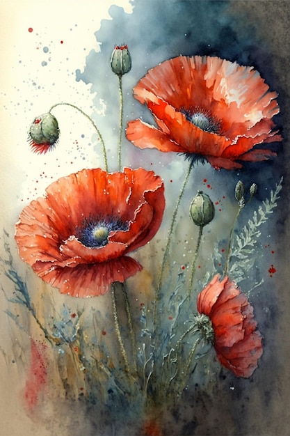 Painting of a bunch of red poppies generative ai