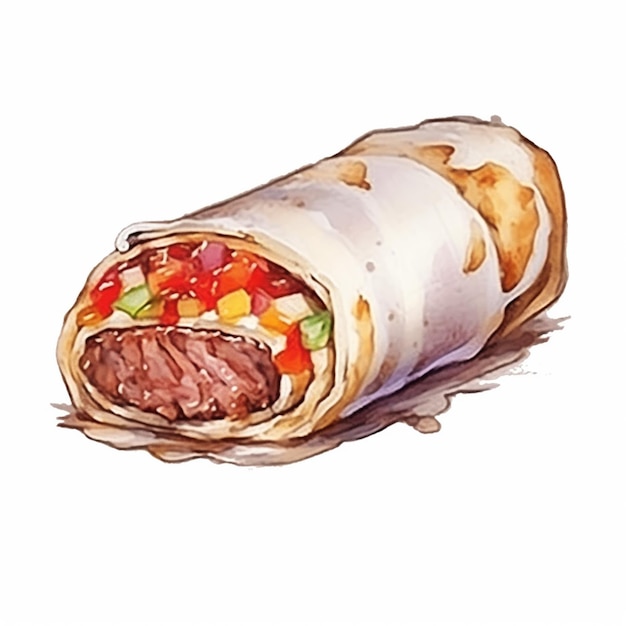 A painting of a burrito with meat and vegetables on it generative ai