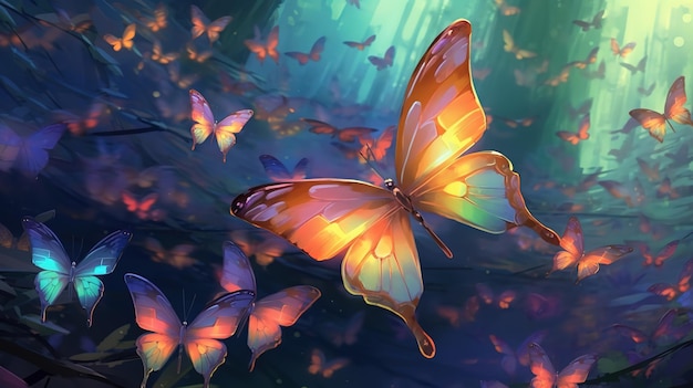 A painting of butterflies with the word butterfly on the bottom