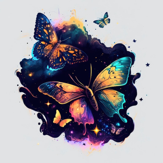 A painting of butterflies with the words " butterflies " on the bottom.