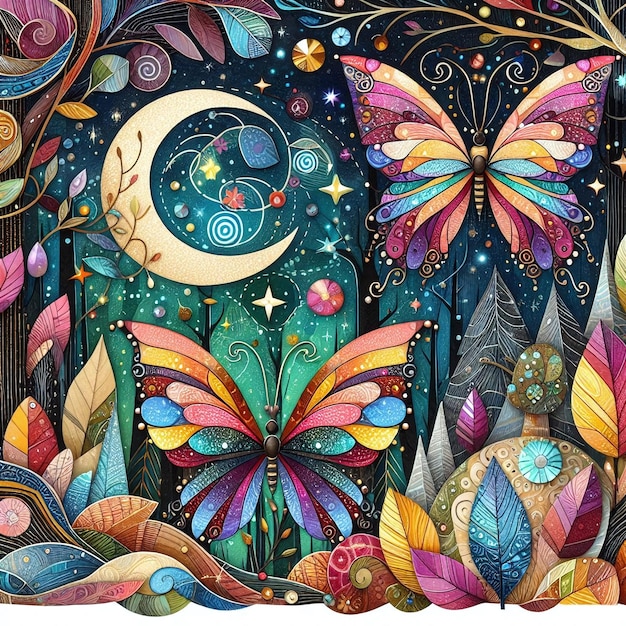 a painting of a butterfly and the moon with the number 10 on it