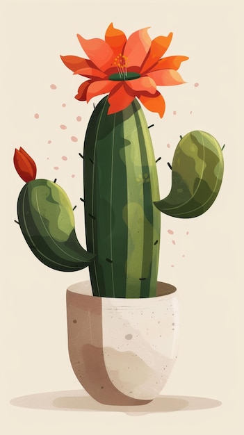 Photo a painting of a cactus with red flowers on it