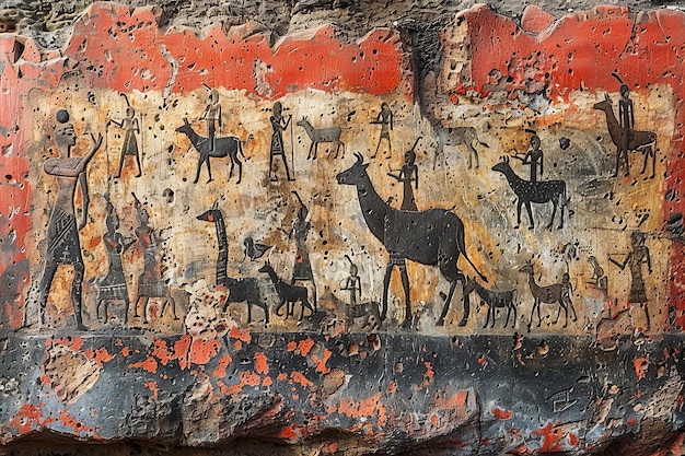 a painting of a camel and a camel on a rock