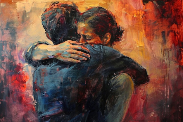 Photo painting capturing the warmth and comfort of a hug between loved