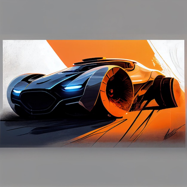 A painting of a car that says'bugatti'on it