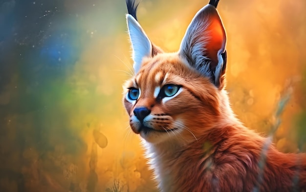 A painting of a caracal with blue eyes