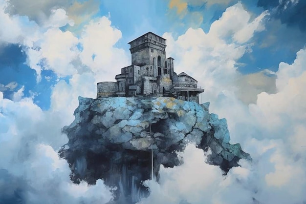 A painting of a castle on a cliff