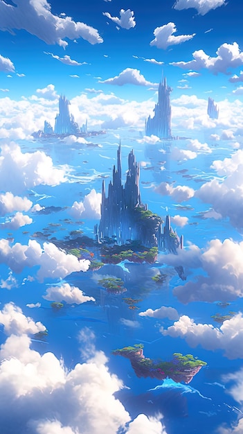 a painting of a castle in the sky