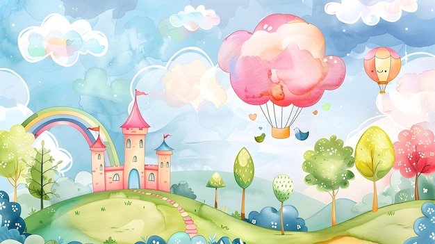 a painting of a castle with a balloon and the words quot the word quot on it