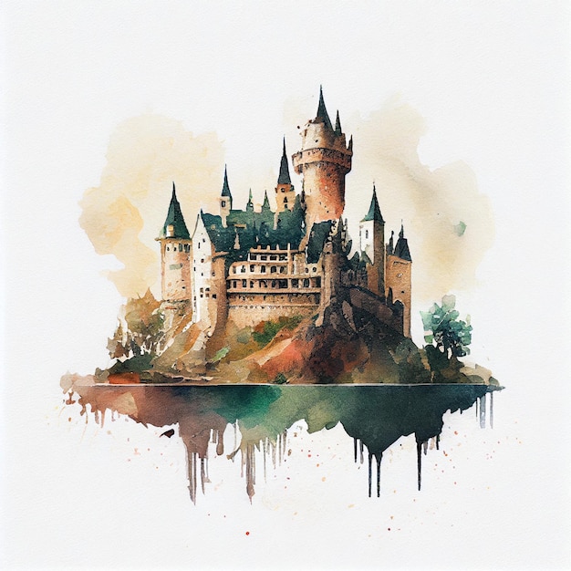 A painting of a castle with the word " castle " on it.