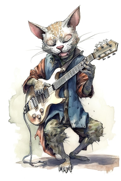 A painting of a cat playing a guitar Generative AI image