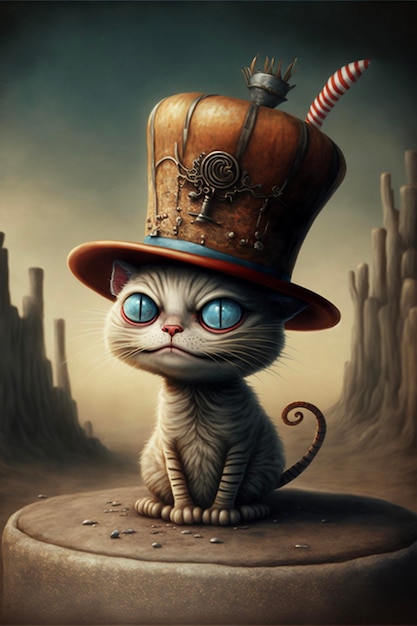 Painting of a cat wearing a top hat generative ai