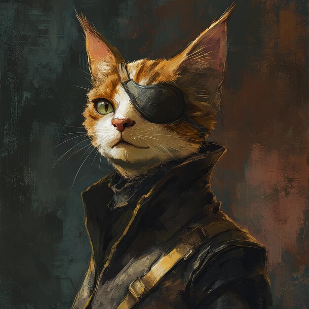 a painting of a cat with a black mask on its face