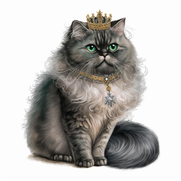 Painting of a cat with a crown on its head generative ai