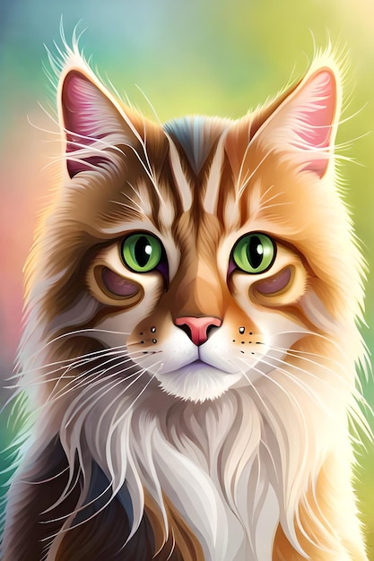 A painting of a cat with green eyes.