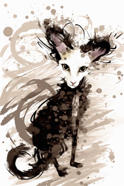 painting of a cat with a spiky tail and a black nose generative ai