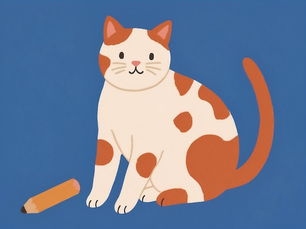 a painting of a cat with a stick in the middle of it