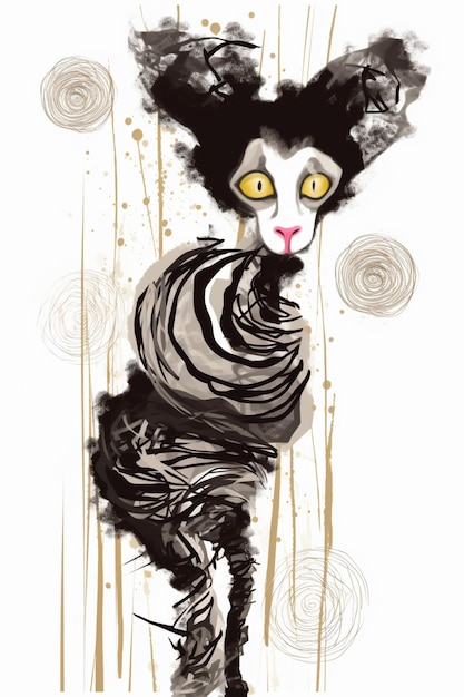 painting of a cat with a striped body and yellow eyes generative ai