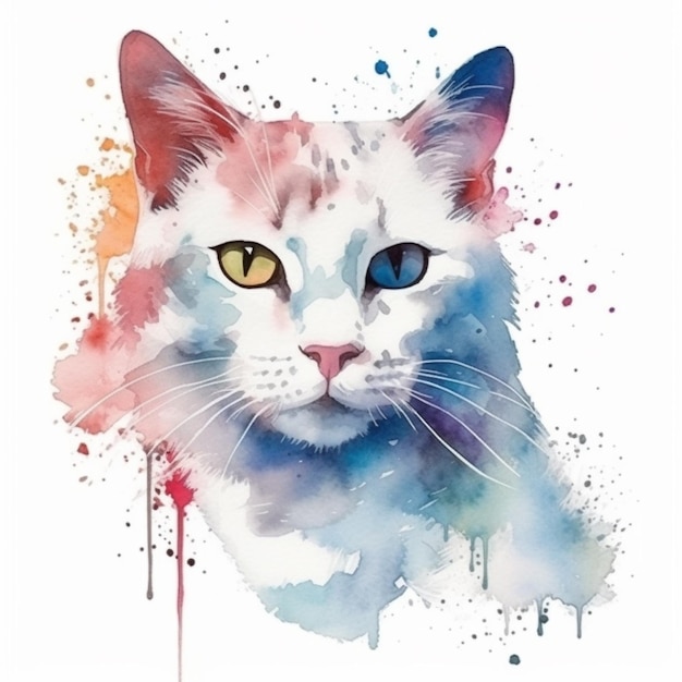 painting of a cat with a watercolor effect on its face generative ai