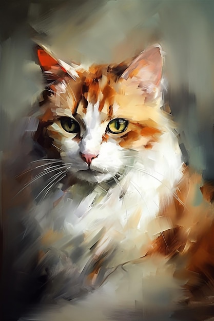 A painting of a cat with a yellow eye.