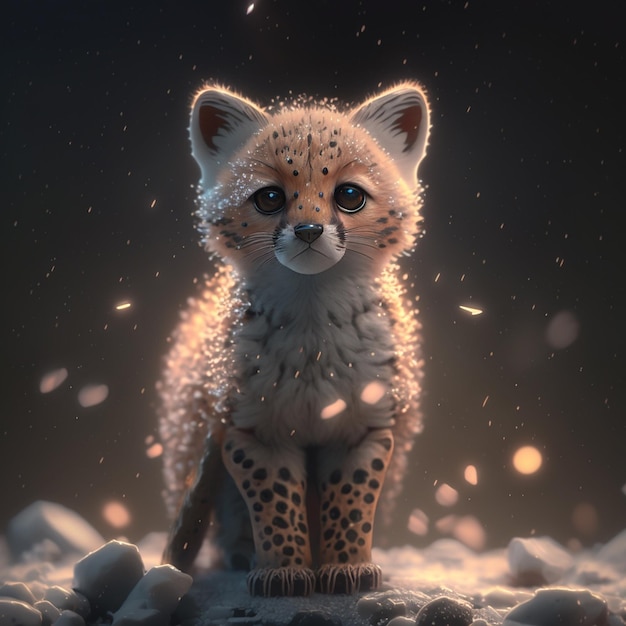 A painting of a cheetah with a dark background.