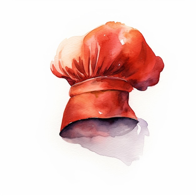 Painting of a chef hat with a red top on a white background generative ai