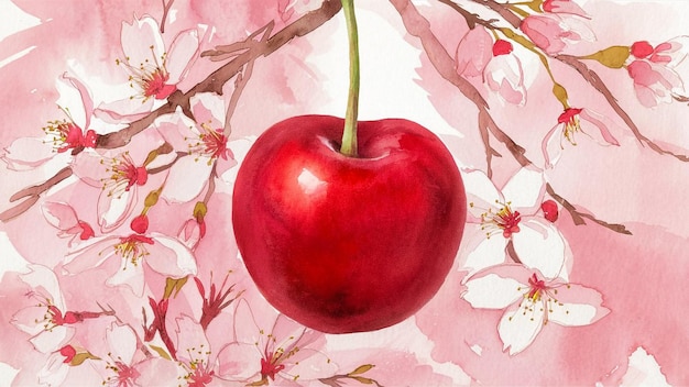 Photo a painting of a cherry with a pink background