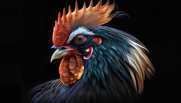 A painting of a chicken on black background