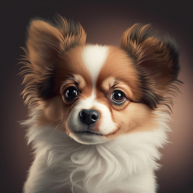 A painting of a chihuahua with a brown background and white fur.