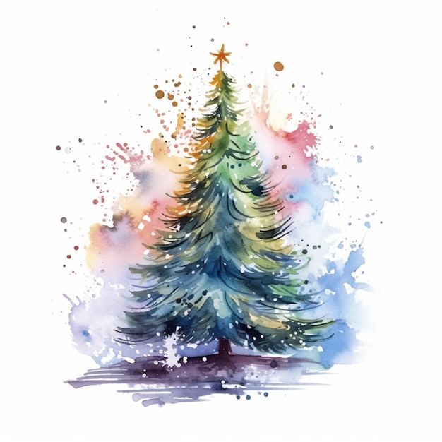 a painting of a christmas tree with a star on top generative ai