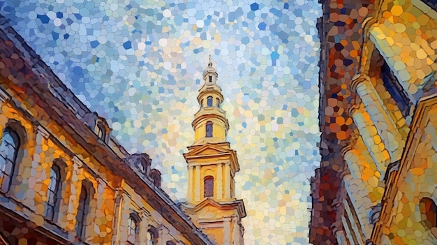 A painting of a church in the city of madrid.