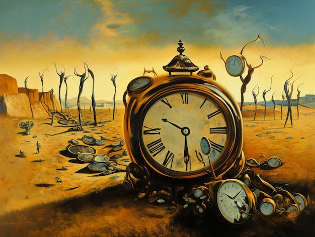 A painting of a clock with the time as 4 : 00.