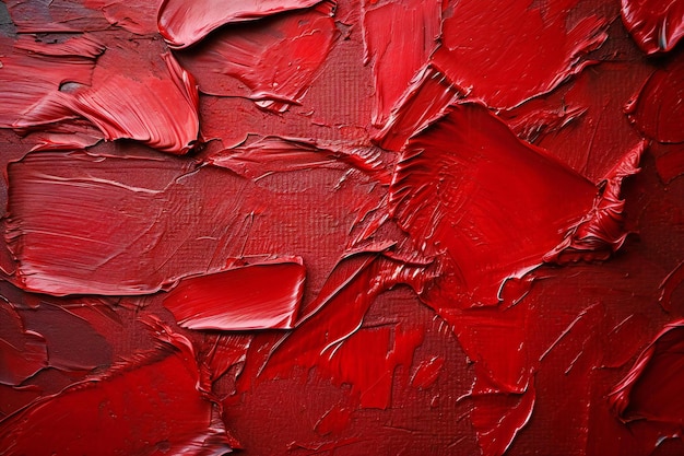 Painting close up of red color brush strokes on canvas texture background