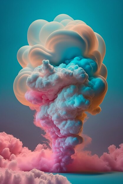 A painting of a cloud with a pink and blue background.