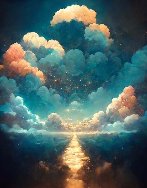 Painting of clouds over a body of water generative ai