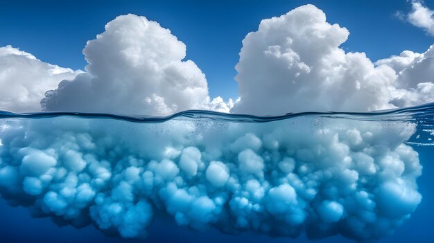 Photo a painting of clouds and the ocean with the water in the background