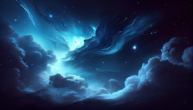 A painting of clouds and stars in the night sky generative AI