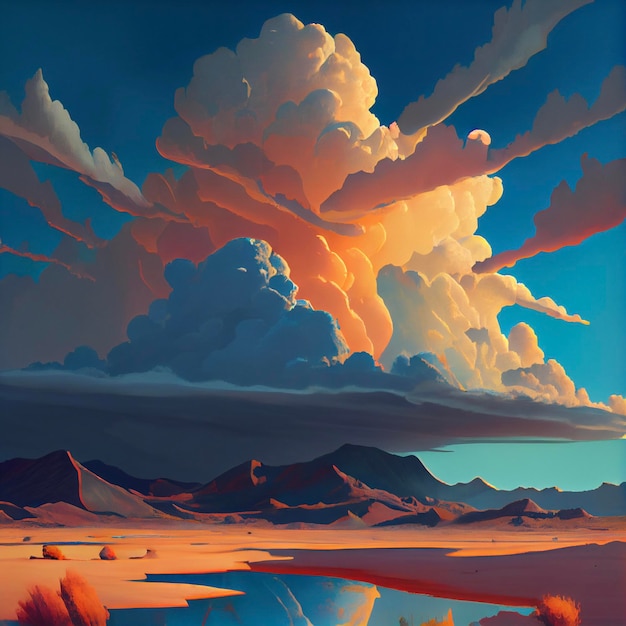 Painting of a cloudy sky over a body of water generative ai