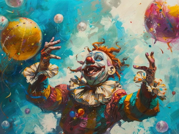 Photo a painting of a clown with a blue background and the words clowns on it