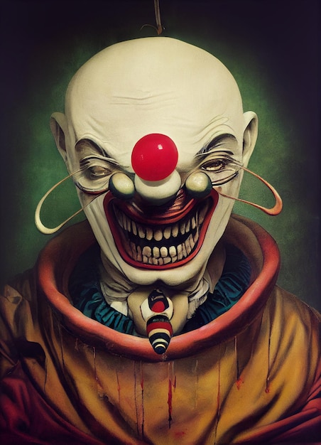 A painting of a clown with a red nose and red nose.